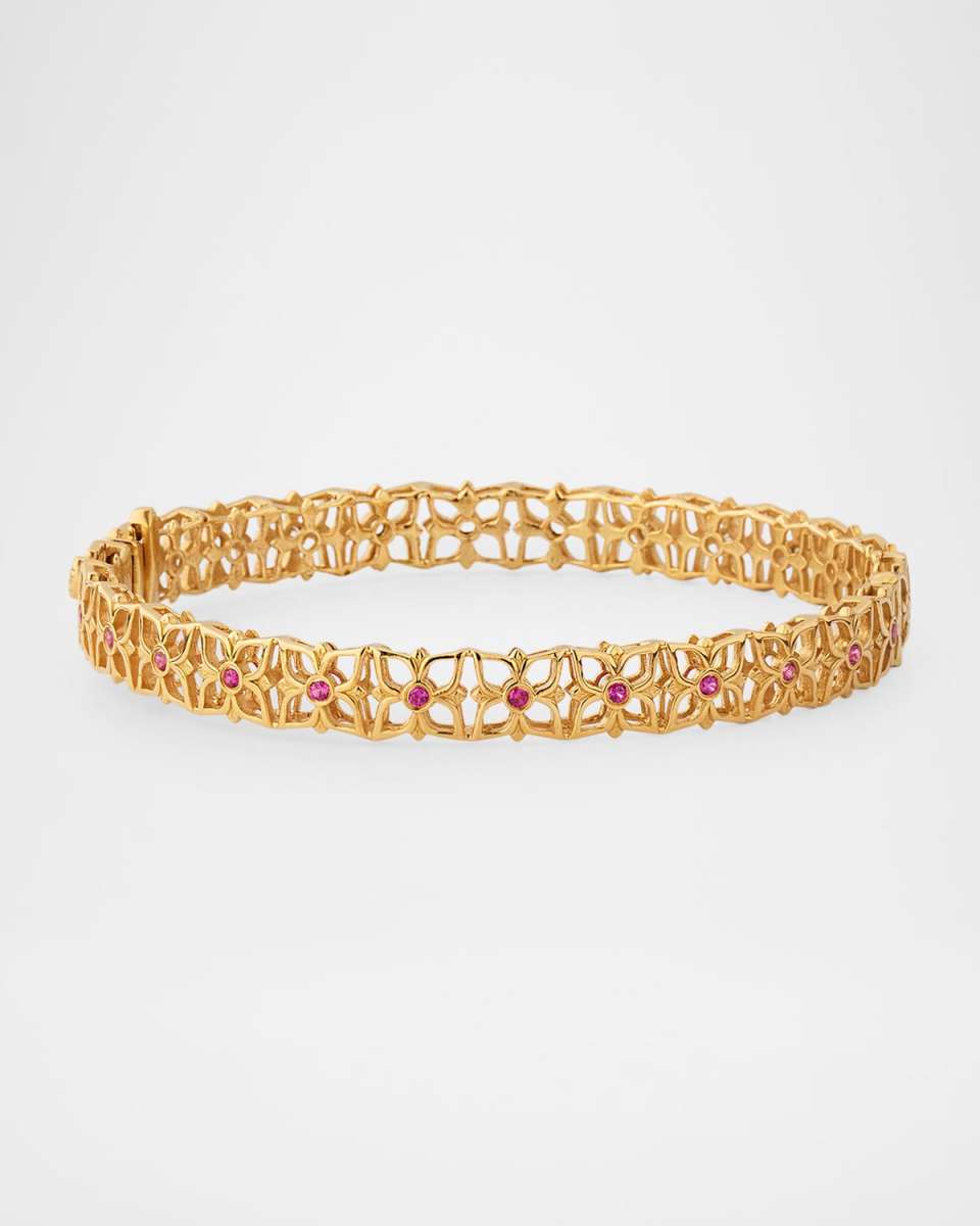 18K Yellow Gold Diamond and Ruby Bangle Bracelet